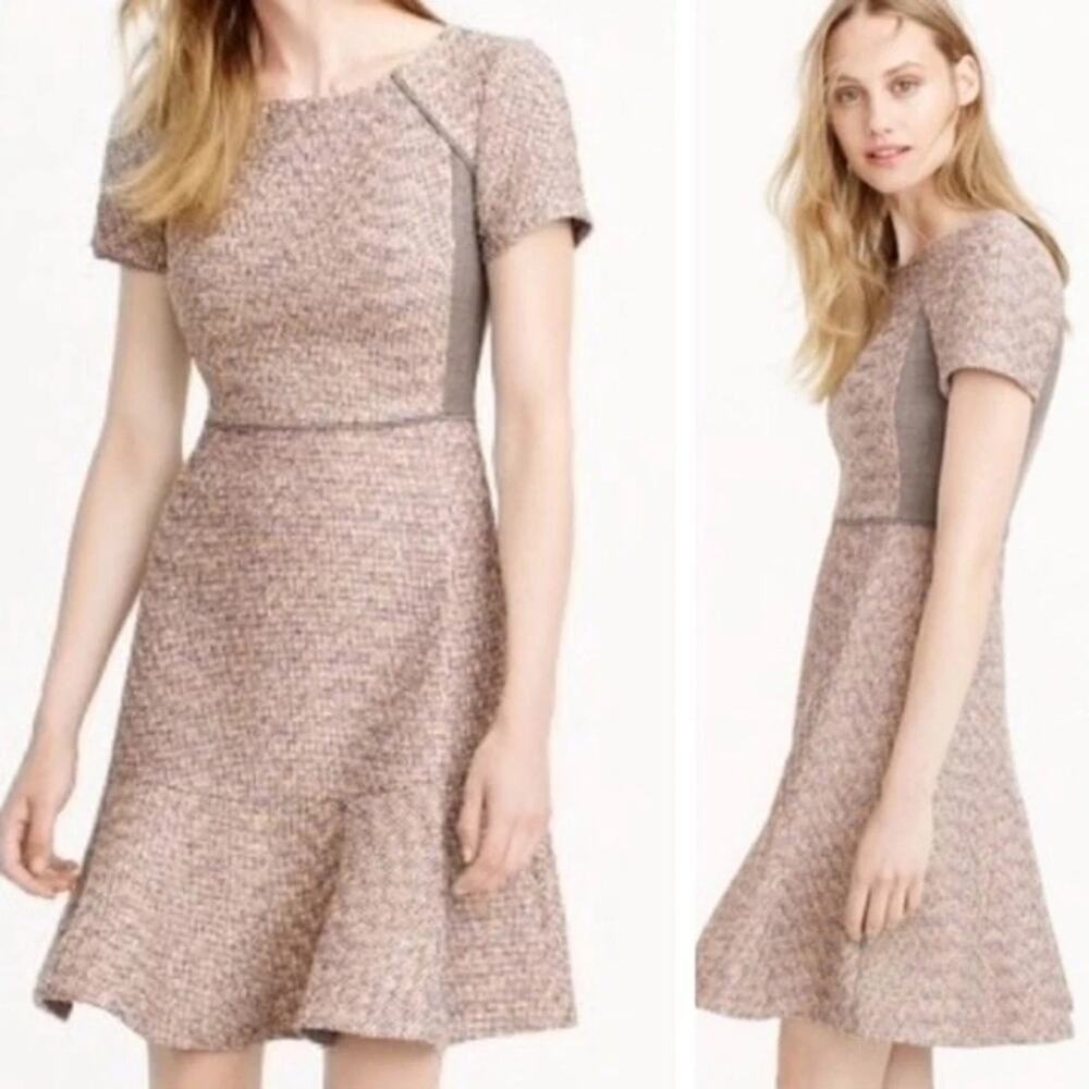 J. Crew Mixed Metallic Tweed Fit & Flare Mini Dress Pink/Gray Women's Size 0